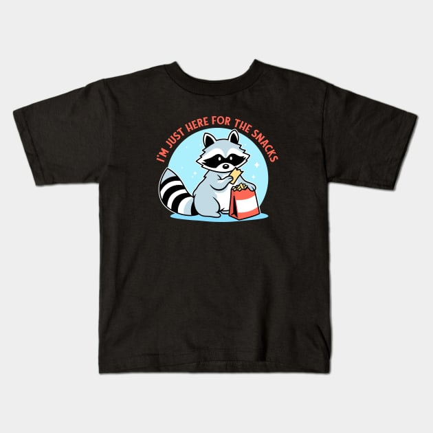 Raccoon Here For The Snacks Kids T-Shirt by JS Arts